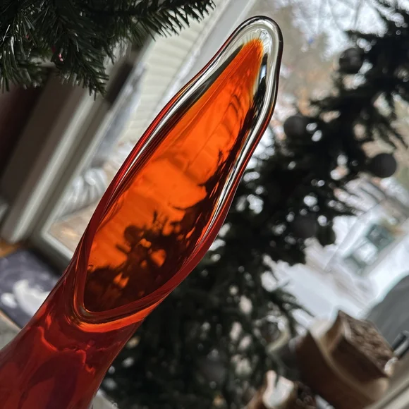 Vintage VIKING ORANGE Persimmon 6 Petal Long HEAVY PEDESTAL SWUNG VASE 18.5” - Picture 3 of 11